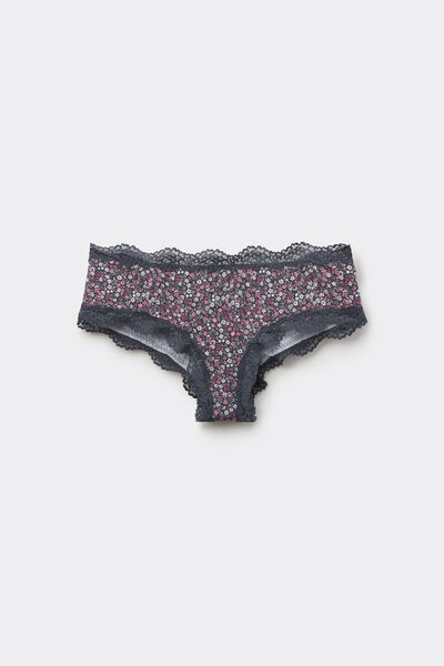 Tezenis Culotte Brasileño Microfibra Estampado y Encaje Reciclado Mujer Azul Tamaño L