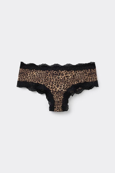 Tezenis Culotte Brasileño Microfibra Estampado y Encaje Reciclado Mujer Animalier Tamaño L