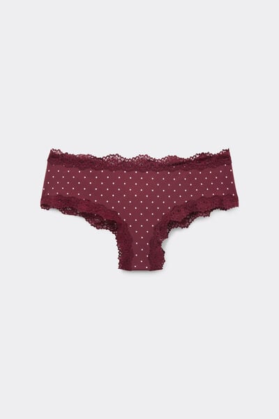 Tezenis Culotte Brasileño Microfibra Estampado y Encaje Reciclado Mujer Rojo Tamaño L