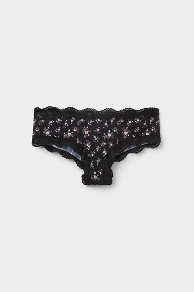 Tezenis Culotte Brasileño Microfibra Estampado y Encaje Reciclado Mujer Negro Tamaño L