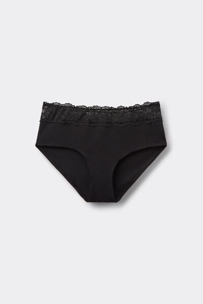 Tezenis Culotte de Algodón con Encaje Reciclado Mujer Negro Tamaño L