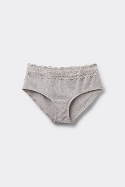 Tezenis Culotte de Algodón con Encaje Reciclado Mujer Gris Tamaño L