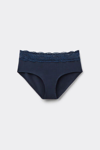 Tezenis Culotte de Algodón con Encaje Reciclado Mujer Azul Tamaño L