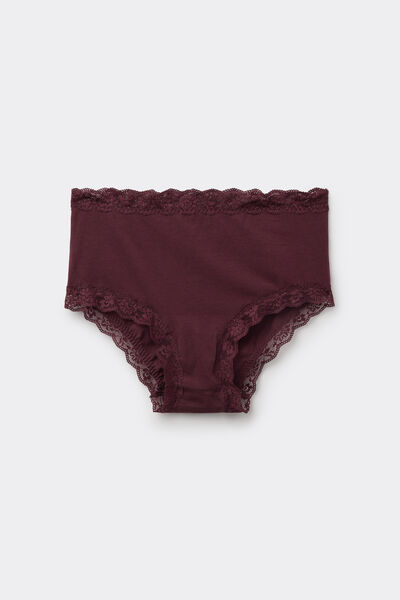 Tezenis Braguita de Talle Alto de Algodón y Encaje Mujer Rojo Tamaño L