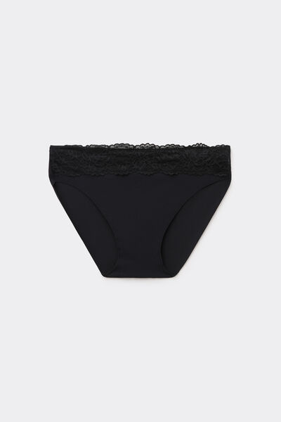 Tezenis Braguita de Microfibra y Encaje Sin Costuras Mujer Negro Tamaño L