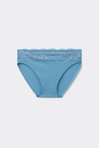 Tezenis Braguita de Microfibra y Encaje Sin Costuras Mujer Azul Tamaño L