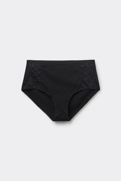 Tezenis Braga Cintura Alta Algodón Encaje Reciclado Mujer Negro Tamaño L