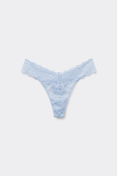 Tezenis Tanga de cintura alta con encaje reciclado Mujer Azul Claro Tamaño L