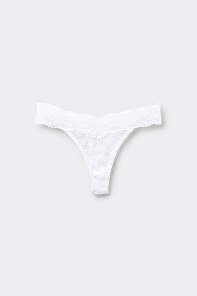 Tezenis Tanga V de pernera alta con encaje reciclado Mujer Blanco Tamaño L