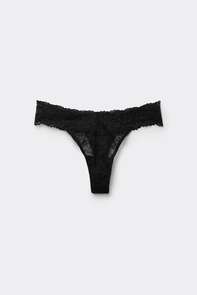 Tezenis Tanga V de pernera alta con encaje reciclado Mujer Negro Tamaño L