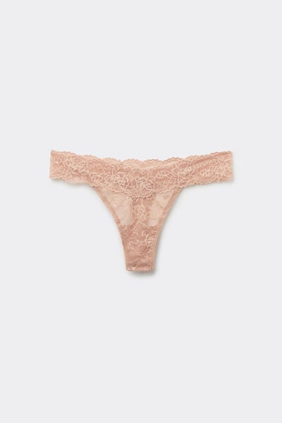 Tezenis Tanga V de pernera alta con encaje reciclado Mujer Natural Tamaño L