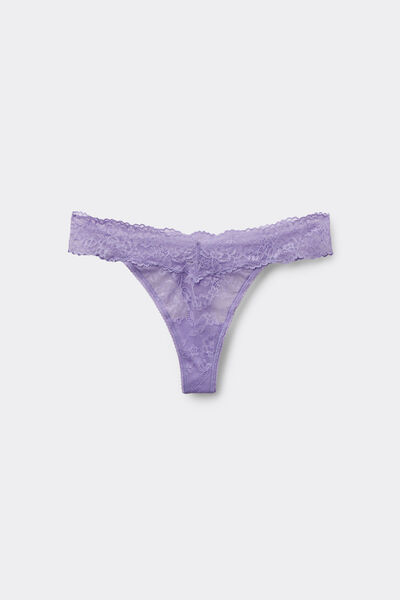 Tezenis Tanga V de pernera alta con encaje reciclado Mujer Violeta Tamaño L