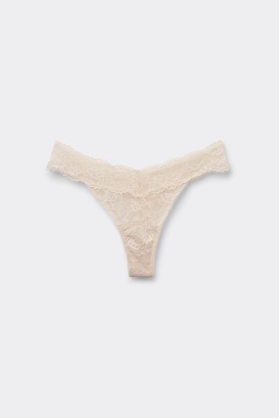 Tezenis Tanga V de pernera alta con encaje reciclado Mujer Blanco (avorio) Tamaño L