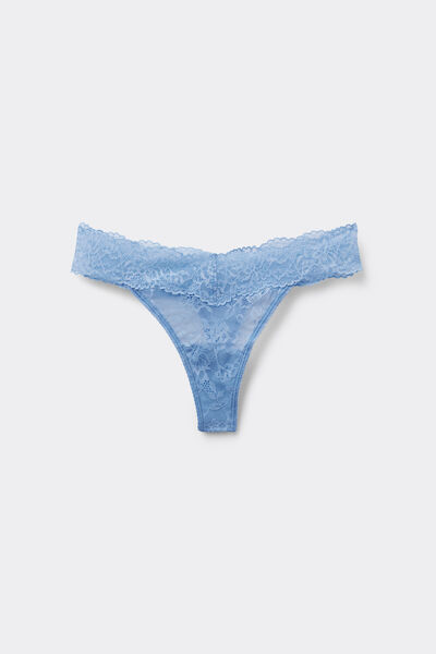 Tezenis Tanga V de pernera alta con encaje reciclado Mujer Azul Claro Tamaño L