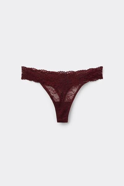 Tezenis Tanga V de pernera alta con encaje reciclado Mujer Rojo Tamaño L