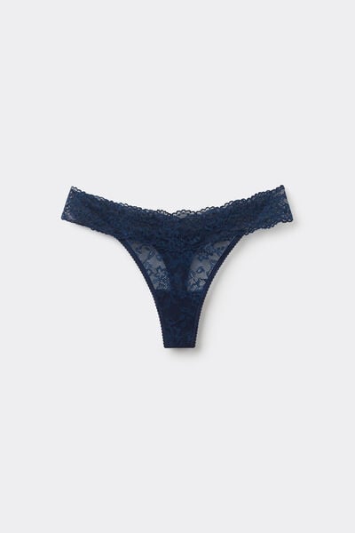 Tezenis Tanga V de pernera alta con encaje reciclado Mujer Azul Tamaño L