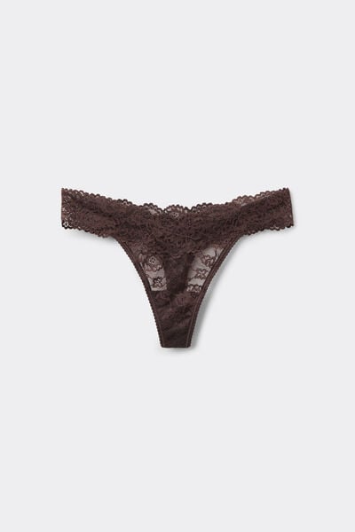 Tezenis Tanga V de pernera alta con encaje reciclado Mujer Marrón Tamaño L