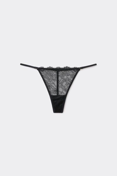 Tezenis Tanga de Encaje con Tira Lateral Fina Mujer Negro Tamaño L