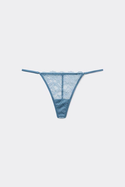 Tezenis Tanga de Encaje con Tira Lateral Fina Mujer Azul Tamaño L
