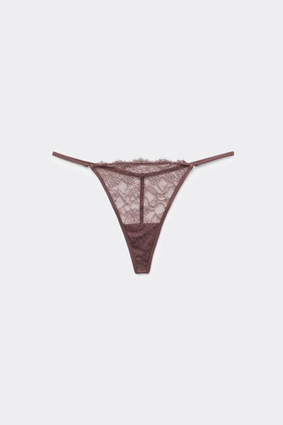 Tezenis Tanga de Encaje con Tira Lateral Fina Mujer Marrón Tamaño L