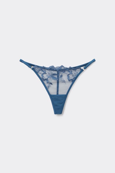 Tezenis Tanga con Tira Lateral Fina Flower Desire Mujer Azul Tamaño L