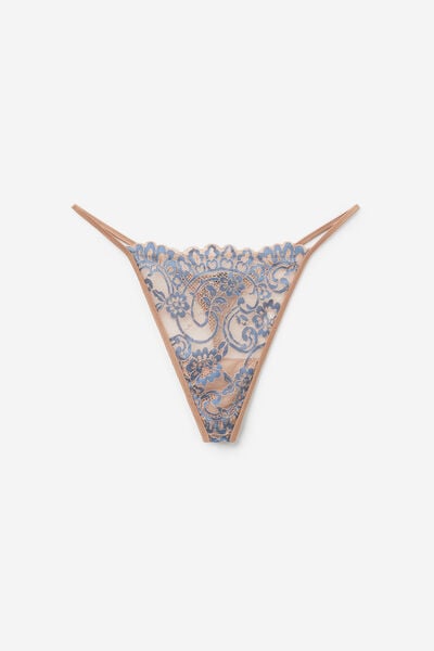 Tezenis Tanga con Tira Lateral Fina Romantic Bloom Mujer Azul Tamaño L