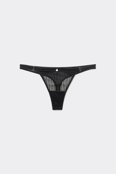 Tezenis Tanga Sheer Lines Mujer Negro Tamaño L