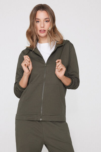 Tezenis Sudadera Ligera Capucha Cremallera y Cordón Mujer Verde Tamaño L