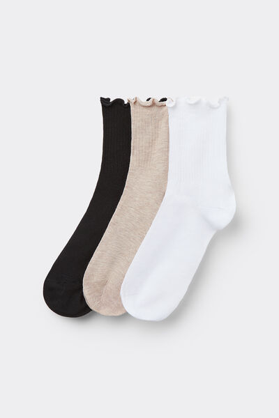 Tezenis 3 Pares Calcetines Cortos Algodón Punto Festoneado Mujer Mujer Negro Tamaño TU