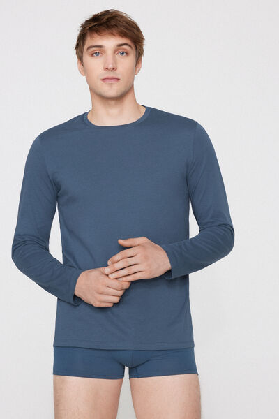 Tezenis Camiseta 100% algodón manga larga y cuello redondo hombre Hombre Azul Claro Tamaño L