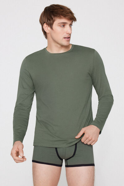 Tezenis Camiseta 100% algodón manga larga y cuello redondo hombre Hombre Verde Tamaño L