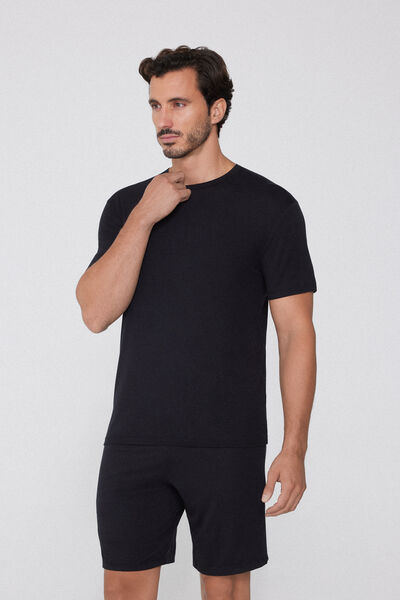 Tezenis Camiseta con Cuello Redondo de Viscosa Hombre Negro Tamaño L