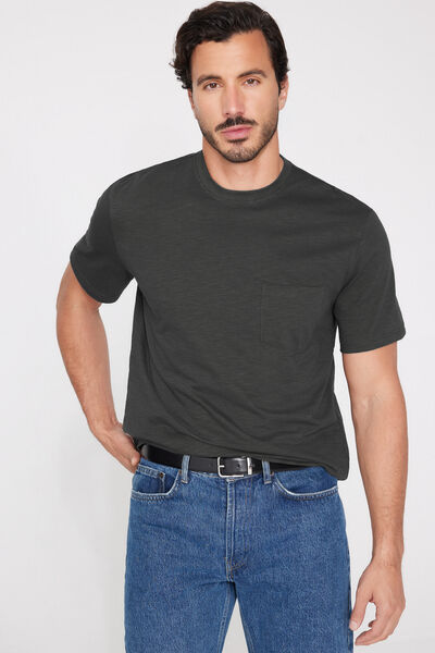 Tezenis Camiseta de Algodón Jaspeado con Bolsillo Hombre Gris Tamaño L