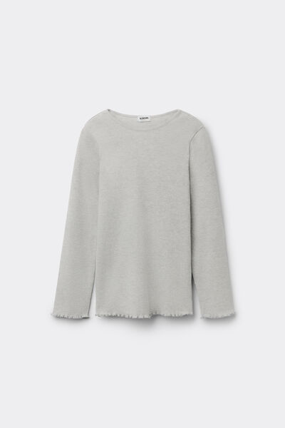 Tezenis Camiseta Manga Larga Cuello Redondo de Canalé y Punto Sobrehilado Niña Chica Gris Tamaño 10-11