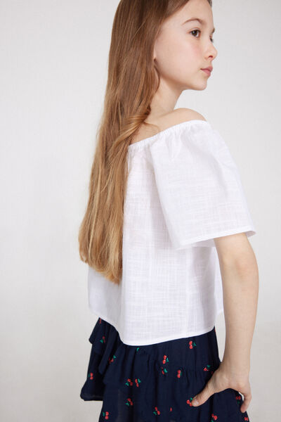 Tezenis Top con Volante Tela de Algodón Efecto Lino Chica Blanco Tamaño 10-11