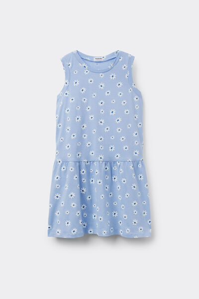 Tezenis Vestido con Tirante Ancho de Algodón con Volante Niña Chica Azul Claro Tamaño 10-11