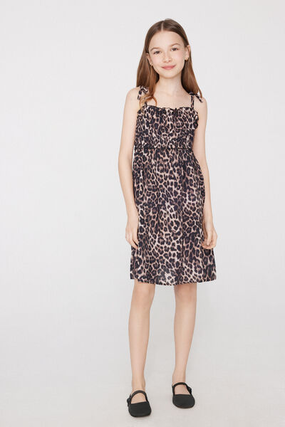 Tezenis Vestido Tirantes Finos con Fruncido Tela Viscosa Niña Chica Animalier Tamaño 10-11