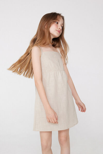 Tezenis Vestido Niña Tela Algodón Efecto Lino Chica Natural Tamaño 10-11