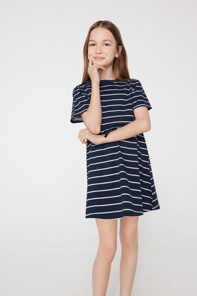 Tezenis Vestido de Algodón con Cordón Niña Chica Azul Tamaño 10-11