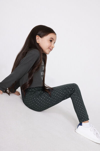 Tezenis Leggings de Niña de Algodón Elástico con Estampado Chica Gris Tamaño 10-11