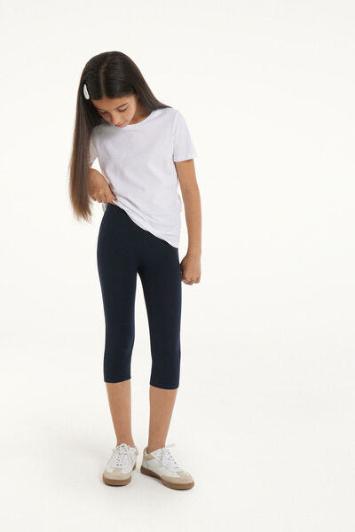 Tezenis Leggings Capri de Algodón de Color Liso para Niña Chica Azul Tamaño 10-11