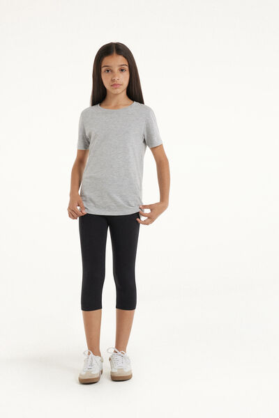 Tezenis Leggings Capri de Algodón de Color Liso para Niña Chica Negro Tamaño 10-11