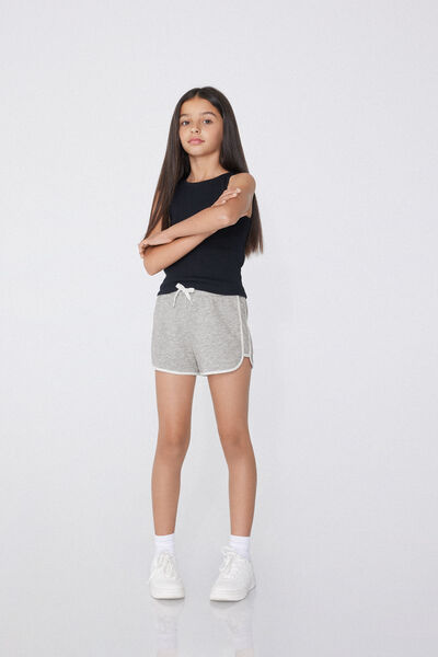 Tezenis Shorts Felpa Algodón Ribetes Niña Chica Gris Tamaño 10-11
