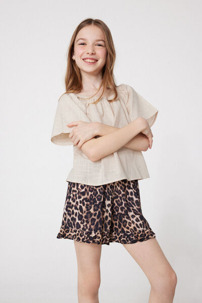 Tezenis Shorts de Tela de Viscosa con Volante Chica Animalier Tamaño 10-11