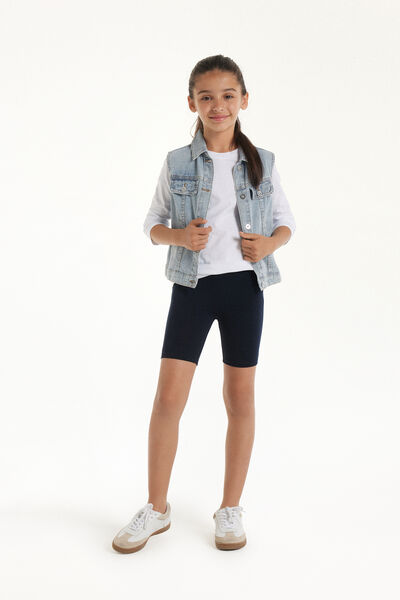 Tezenis Pantalón de Ciclista de Algodón de Color Liso para Niña Chica Azul Tamaño 10-11
