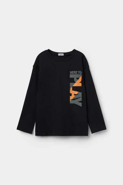 Tezenis Camiseta Manga Larga Algodón con Estampado Niño Negro Tamaño 10-11