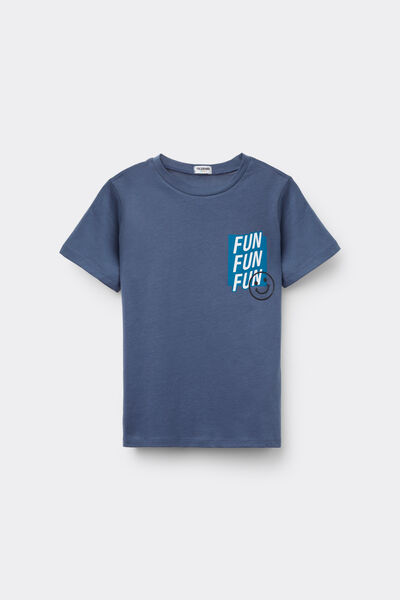 Tezenis Camiseta con Cuello Redondo de Algodón con Estampado para Niño Niño Azul Tamaño 10-11