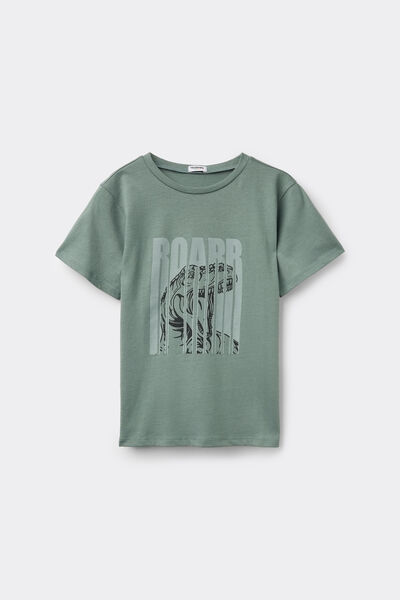 Tezenis Camiseta con Cuello Redondo de Algodón con Estampado para Niño Niño Verde Tamaño 10-11