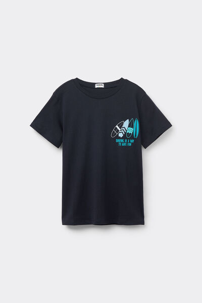 Tezenis Camiseta con Cuello Redondo de Algodón con Estampado Niño Negro Tamaño 10-11
