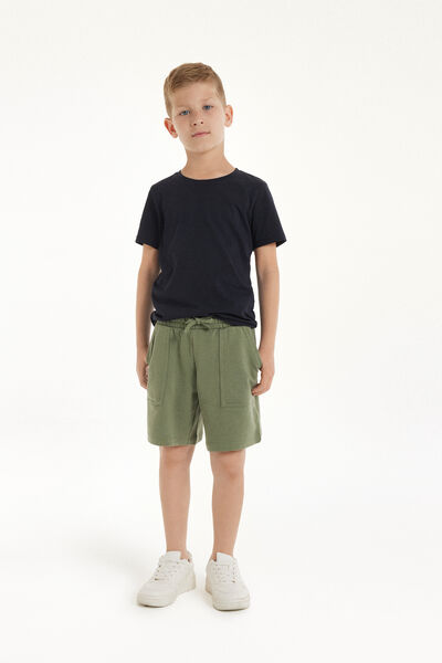 Tezenis Pantalones Cortos de Felpa de Algodón con Bolsillos para Niño Niño Verde Tamaño 10-11